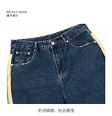 men streetwear fashion side splice hip hop loose casual wide leg straight baggy jeans pant cityboy jeans pants trousers unique jeans style 2594