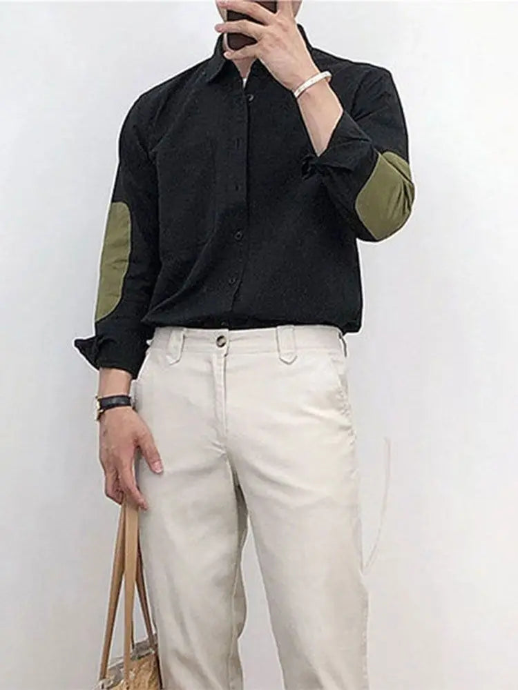 2023 Spring And Autumn New Casual Shirt Men's Splicing Retro Loose Long-sleeved Shirt Boutique Clothing Simple Style