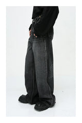 mens black baggy jeans male casual loose straight jeans trousers vintage hip hop denim pants unique jeans style 177