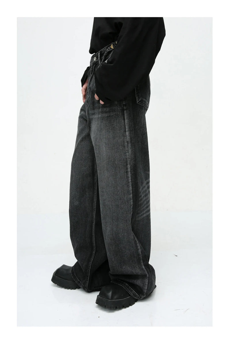 mens black baggy jeans male casual loose straight jeans trousers vintage hip hop denim pants unique jeans style 177