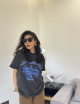 Y2k Aesthetic print tee – Summer Vintage High Street Wash Lightning Print T Shirt Vint