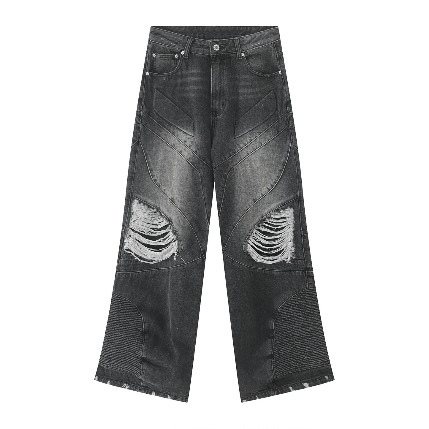 fashion loose streetwear denim jeans new casual wide legs straight jean pants hip hop ripped joggers baggy jeans men clothing unique joggers style 4386