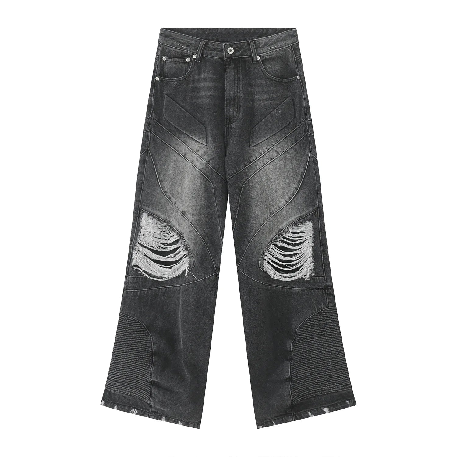 fashion loose streetwear denim jeans new casual wide legs straight jean pants hip hop ripped joggers baggy jeans men clothing unique joggers style 4386