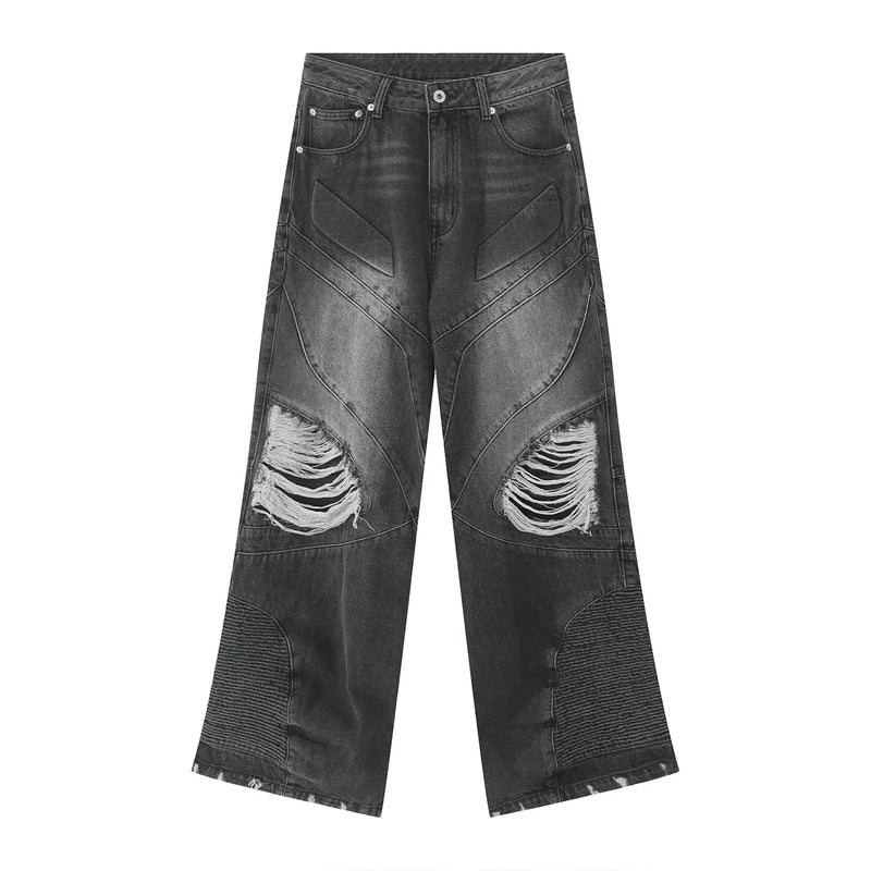 fashion loose streetwear denim jeans new casual wide legs straight jean pants hip hop ripped joggers baggy jeans men clothing unique joggers style 4386