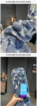 men distressed washed denim streetwear brand hip hop loose casual motorcycle cargo jeans pant cityboy y2k trousers unique cargo style 2447