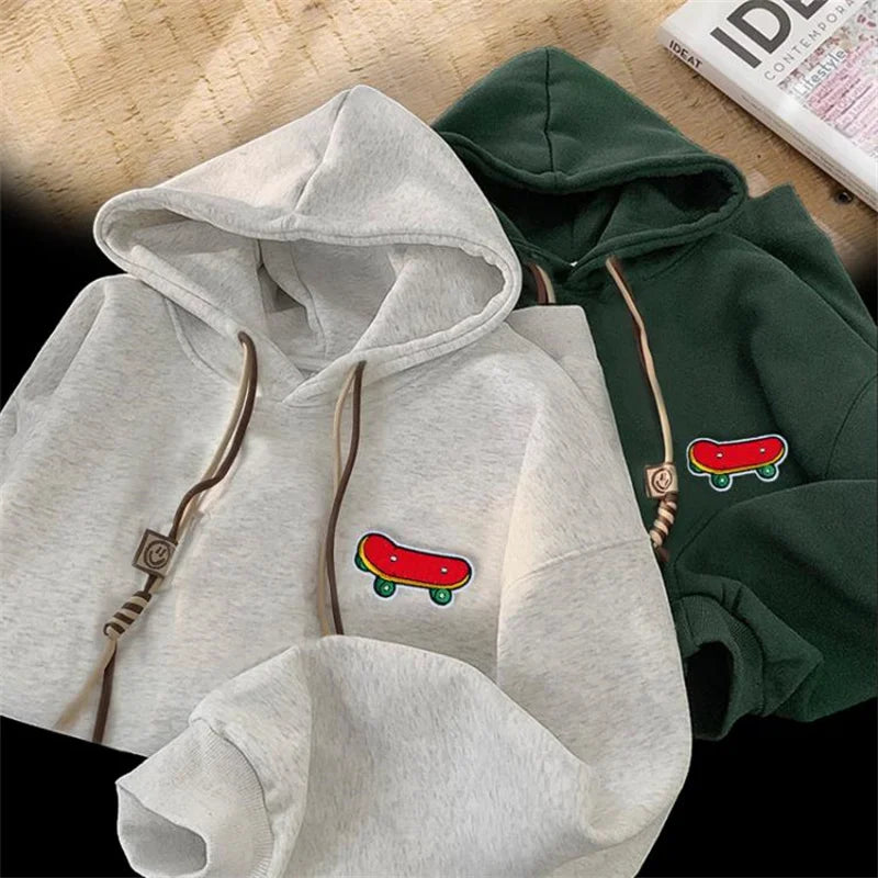 Autumn Kawaii Skateboard Graphic Hoody Mens New In Cotton Fleece Retro