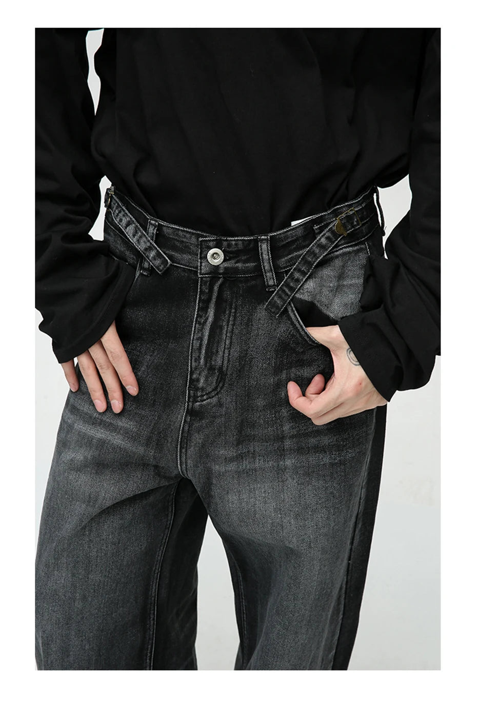 mens black baggy jeans male casual loose straight jeans trousers vintage hip hop denim pants unique jeans style 185