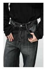 mens black baggy jeans male casual loose straight jeans trousers vintage hip hop denim pants unique jeans style 185