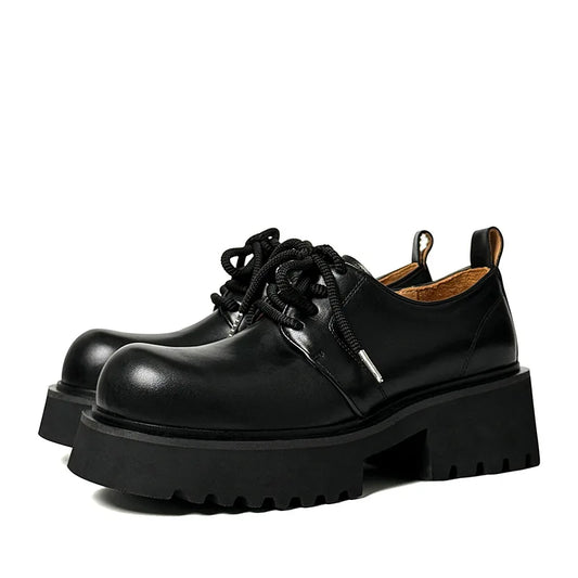 Genuine Leather Increasing Rubber Foam Sole Lightweight Derby Shoes Men Streetwear Fashion Real Cow Leather High Heels Shoes