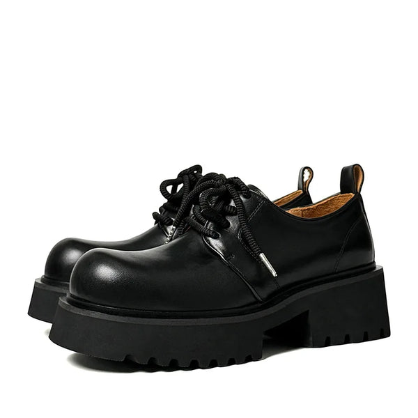 Genuine Leather Increasing Rubber Foam Sole Lightweight Derby Shoes Men Streetwear Fashion Real Cow Leather High Heels Shoes