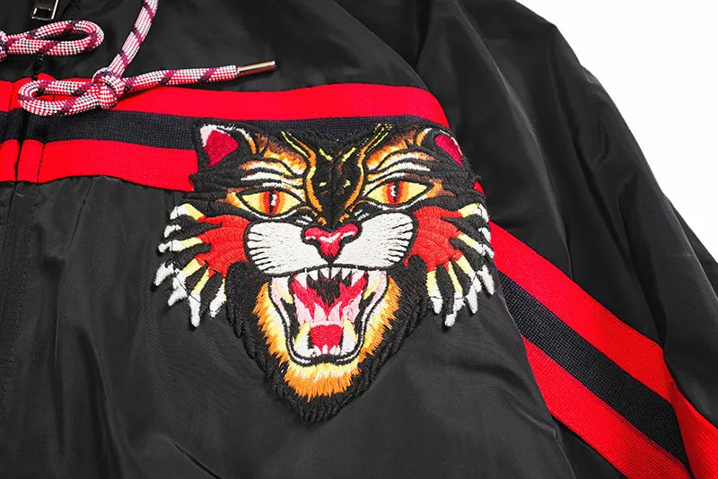 New 2022 Warm Winter Luxury Men Embroidered leopard Zipper Casual Mess Inside Windbreaker With Hoody Trench Jackets Coat #A457