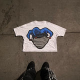 Skatercore Anime panel – American Fashion Trend Letter Print Oversized Round T Shirt