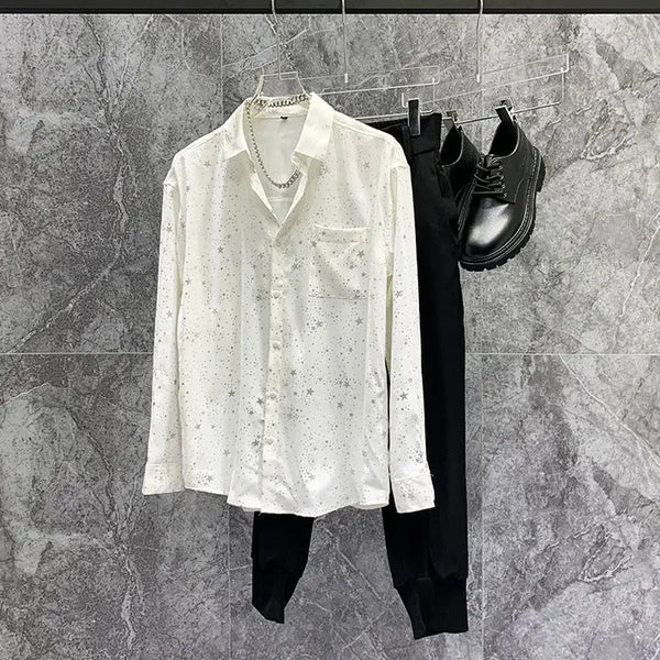 2023 Summer New Fashion Korean Light Luxury Fashion Shirt Men's Loose Long-sleeved Shirt Boutique Clothing Simple Style