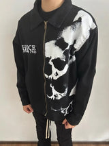 skulls printed harajuku denim jacket and coat mens fashion hip hop full zipper outerwear casual loose streetwear jeans jacket - variant style 5d5f0d for streetwear fashion