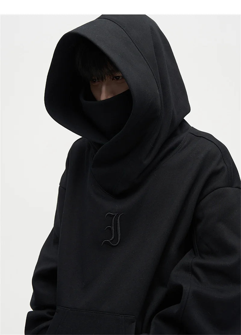 Autumn Ninja Streetwear Turtleneck Hoodies For Men Letter Embroidered Hip Hop Fashion Sweatshirts Y2K Vintage Fleece