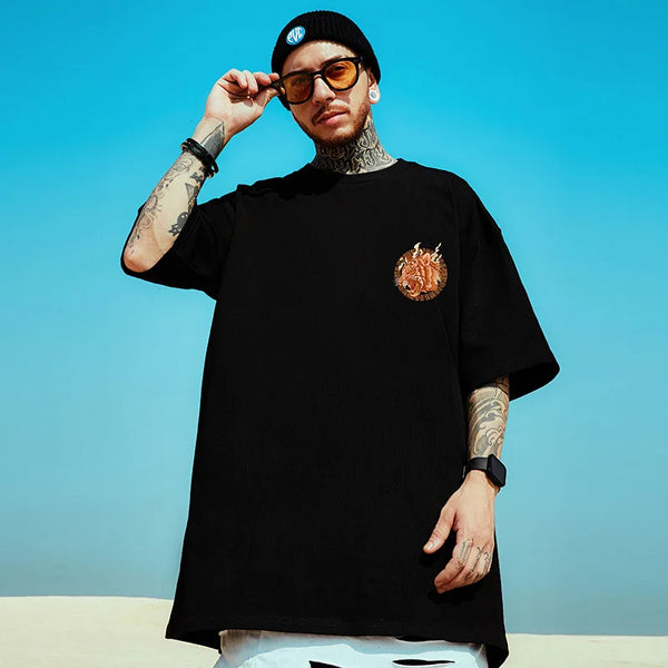 Anime Tribal flames – Mens Summer Tiger Head Print T Shirts 2025 Japanese Oversize
