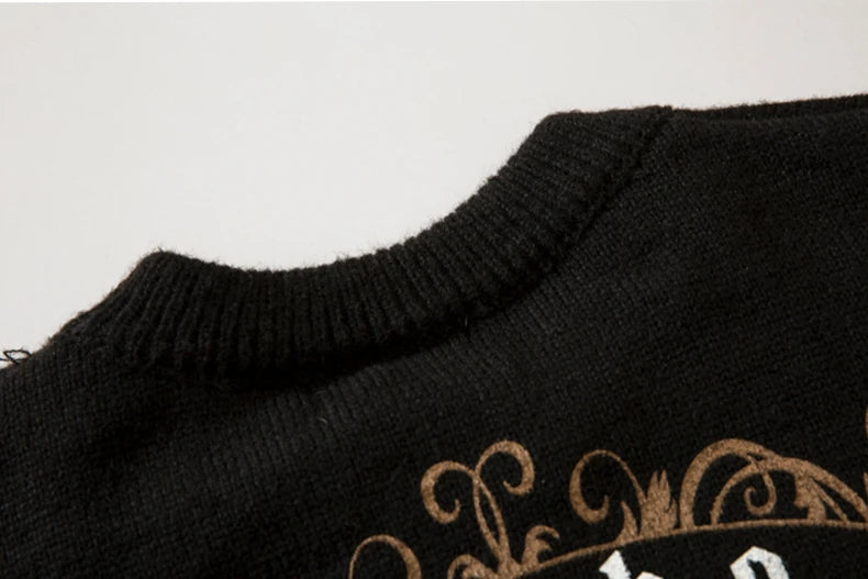 hip hop harajuku skeleton printed knitted sweater unisex pullover streetwear winter casual loose sweater warm jumpers knitwear - Y2K grunge street style, gothic aesthetic hoodie for winter, oversized streetwear hoodie