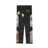 harajuku fashion embroidered patches straight denim pants hip hop washed torn jeans black blue patchwork y2k jeans baggy men unique jeans style 1545