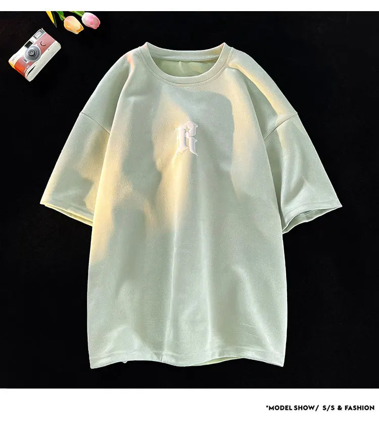 Gothic Men's Tshirts Foaming Printing Fashion Loose Tops High Street Youth Short Sleeve Man Women Unisex Tee Shirt