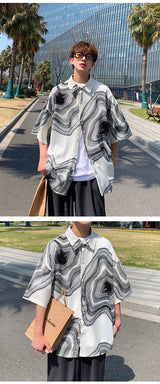 Summer Short Sleeved Shirt Men Retro Printed Shirt Men Streetwear Loose Ice Silk Shirt Mens Hawaiian Shirts Plus Size M-5XL
