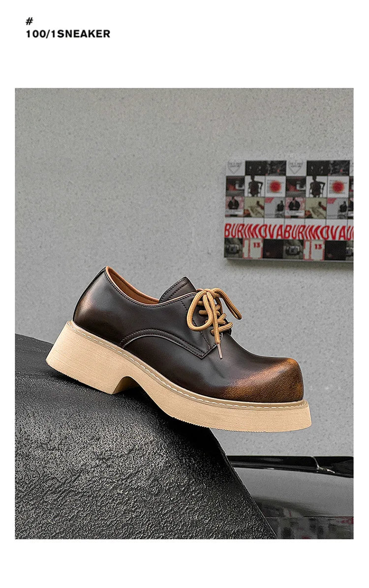 High Street Big Toe Leather Designer Shoes Men Women Streetwear Fashion Hip Hop Vintage Lightweight Casual Increase Derby Shoes