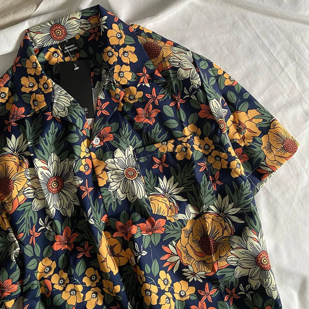Fashionable Plant Floral Cuban Collar Short-Sleeved Floral Shirt For Men Women Trendy Retro Shirt