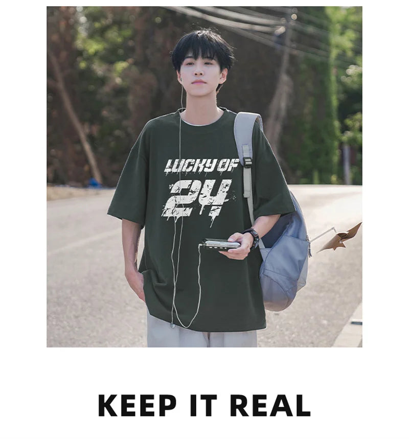 Y2k Vintage anime – Lucky Of 24 Printed Y2K Tshirts Men Fashion Cotton Short Sle