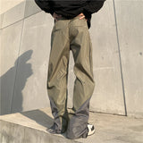 mens high street loose pants casual zipper open patchwork straight trousers pants hip hop new fashion streetwear jogging pants unique default style 1816