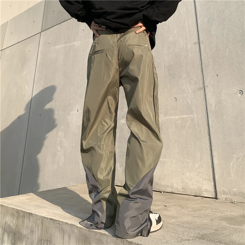 mens high street loose pants casual zipper open patchwork straight trousers pants hip hop new fashion streetwear jogging pants unique default style 1816