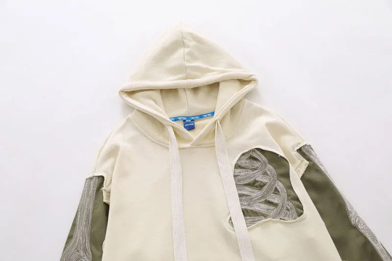 Hip Hop Men Hoodie Sweatshirt Y2K Embroidery Skeleton Skull Patch Punk