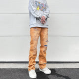american high street washed torn jean mens y2k baggy ripped jeans cat whisker patch straight tube casual pants jeans hip hop unique jeans style 803