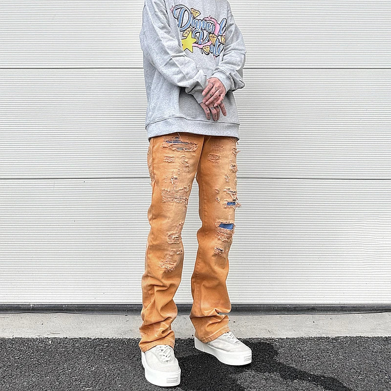 american high street washed torn jean mens y2k baggy ripped jeans cat whisker patch straight tube casual pants jeans hip hop unique jeans style 803