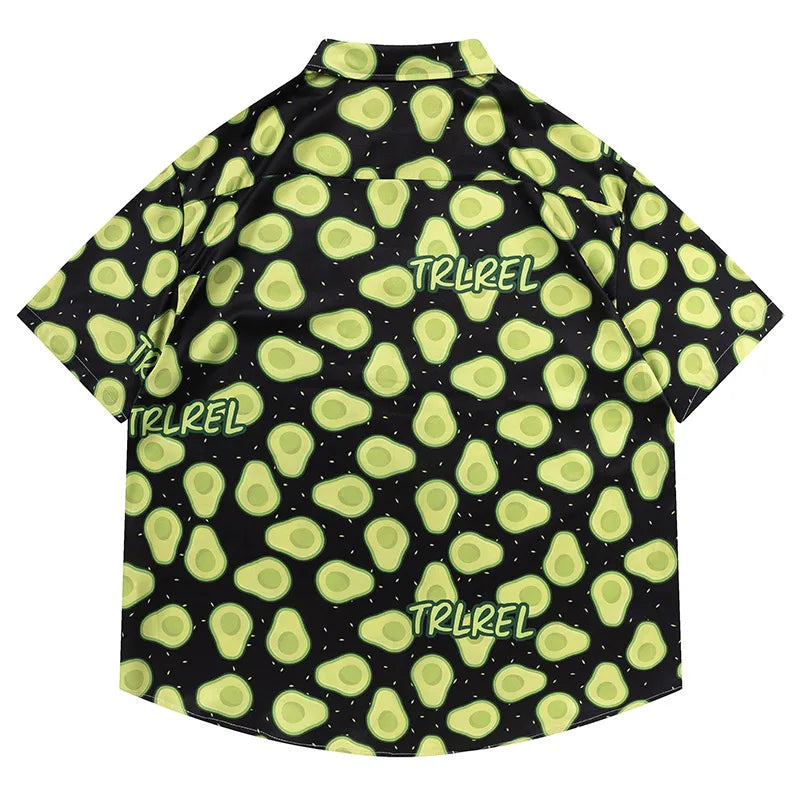 Men Summer Green All Over Printed Shirt Hawaiian Beach Casual Top Unisex