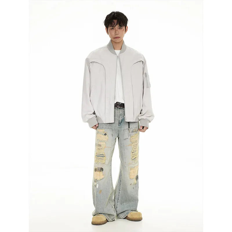 leather varsity jacket, layered style, men's streetwear fashion, trendy oversized fit, urban techwear design, modern hip hop 