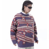 japanese hip hop sweater set men contrast zebra pattern round neck knit top splicing distressed loose jeans 2 pcs harajuku suit vintage washed jeans