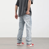 street wear washed hole destroyed skinny jeans denim hip hop blue cylinder male casual slim jeans pants ripped denim trousers unique jeans style 243