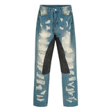 destroy ripped scratched patchwork denim jeans mens casual straight biker zipper trousers streetwear hip hop jean pants joggers sporty tapered joggers