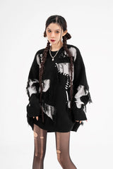 mens knitted sweater fashion tassel irregular block pullovers casual o neck unisex harajuku y2k streetwear loose knit jumpers - 2025 streetwear drop, gothic aesthetic hoodie for winter, graphic printed hoodie for men and women