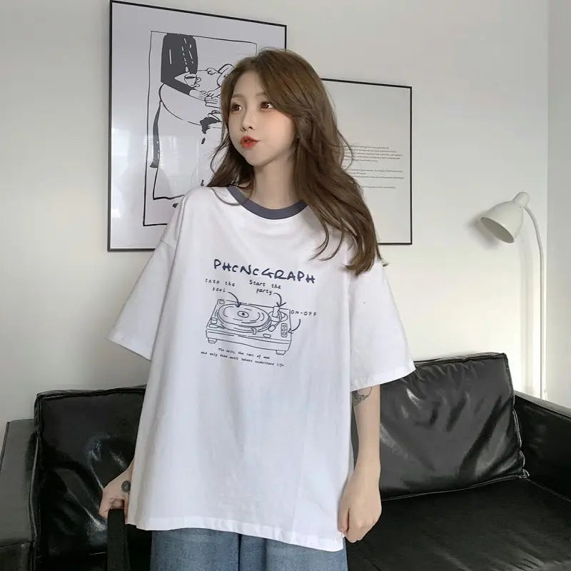 Glitchcore Oversized shirt – Summer Japanese Girly Cotton Short Sleeved T Shirt For Women
