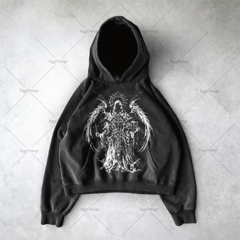 Gothic Punk Style Retro Harajuku Y2K Clothing American Hip-hop Street Anime Print Hoodie Men Trendy