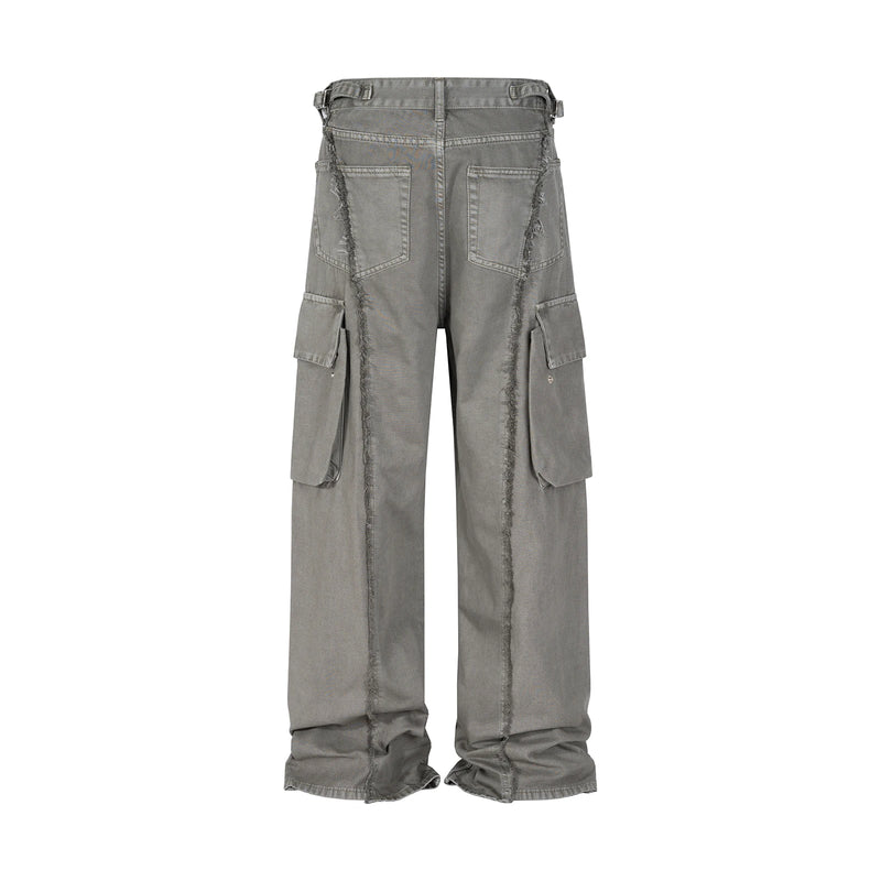 y2k streetwear tassel multi pocket jeans for men straight solid baggy cargo pants pantalones hombre casual denim trousers military streetwear pants