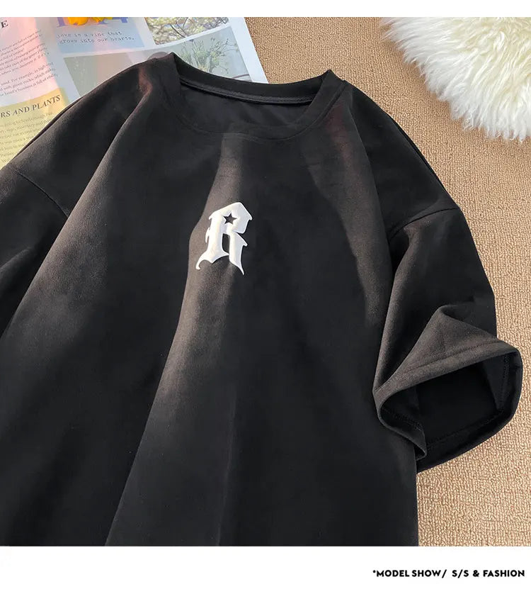 Foaming Printing Fashion Loose Tops High Street Youth Short Sleeve Tee Shirt