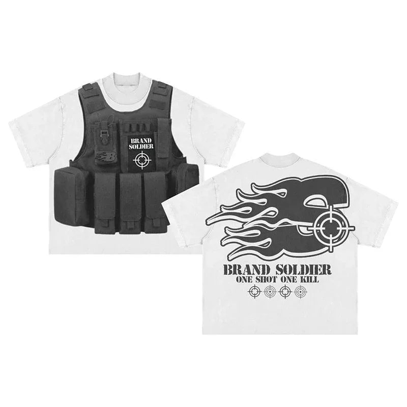 Harajuku Streetwear Y2K New T shirt Men Hip Hop Bulletproof Vest Graphic Print Oversized Cotton Short Sleeved Casual Tops Tees
