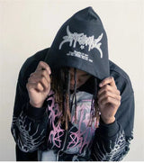 Chaopin High Street Brushed Kanye Vintage Dinosaur Bone Print Hoodie H