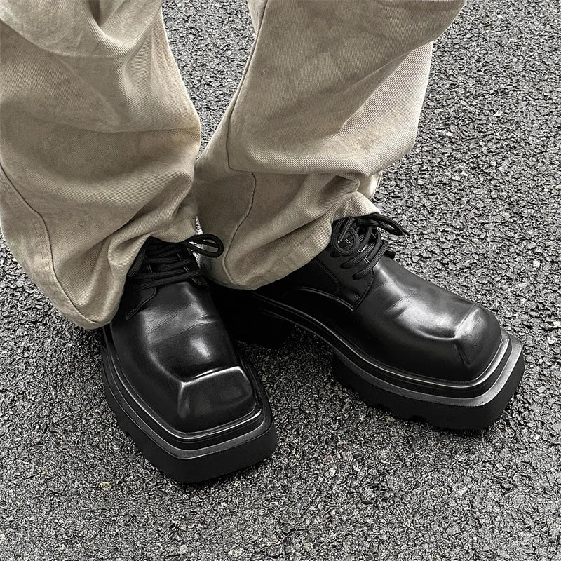 High Street Increase Derby Shoes Men's Streetwear Fashion Thick Sole Platform PU Leather Casual Luxury Designer Shoe