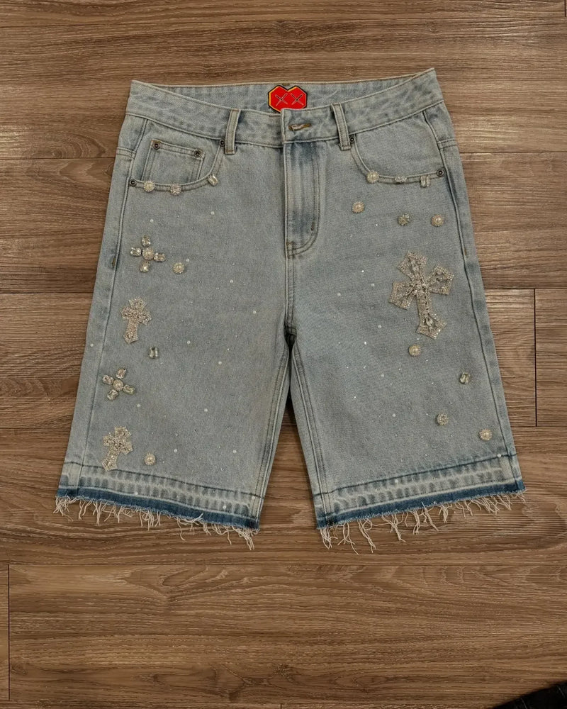 diamond embroidery sweatpants hip hop gothic cross print shorts and pants men hrajuku pattern casual wide leg y2k pants unique joggers style 4164