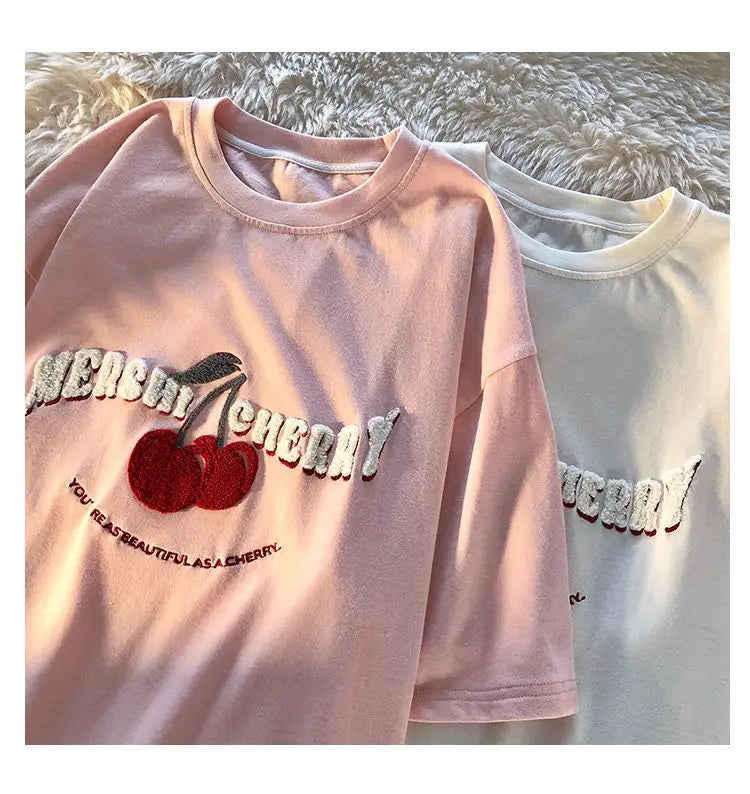 Anime Graphic tee – Fashion Korean Brand Chic Flock Cherry Embroidery T Shirts K