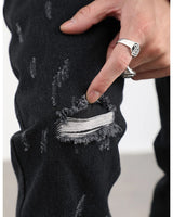 harajuku scratched ripped holes denim jeans mens zipper jeans hip hop fashion streetwear new casual straight joggers jean pants unique joggers style 2654