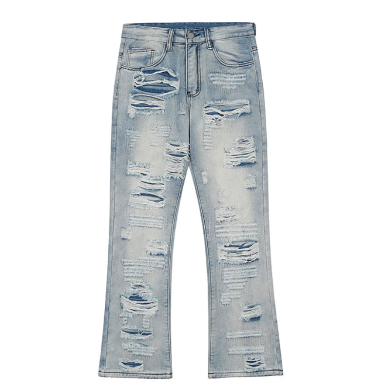 men distressed ripped destroied holes denim jean pants fashion zipper biker jeans streetwear flare pants joggers y2k men s jeans sporty tapered joggers