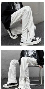 2023 autumn new light luxury fashion retro jeans men zipper straight loose jeans all match boutique clothing simple style unique jeans style 3707